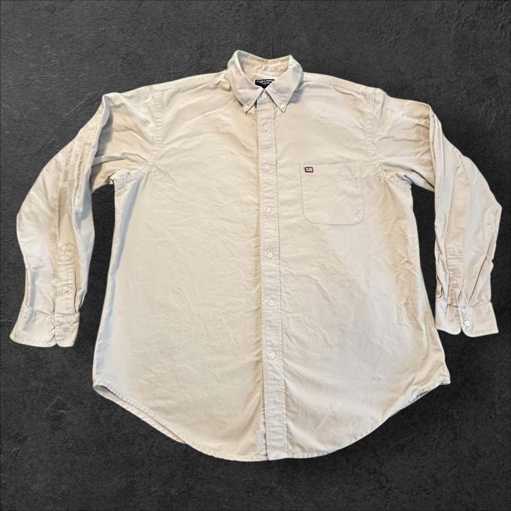Vintage 1990s Ralph Lauren Jeans Co Button Down Shirt Men's Large Beige Cotton